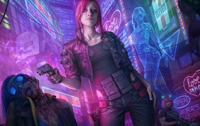 Девушка с оружием персонаж видео игры  Cyberpunk 2077