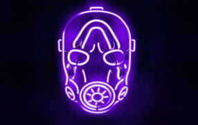 Маска из видеоигры Borderlands на сиреневом фоне