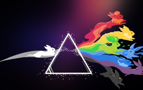 Белый треугольник с разноцветными покемонами