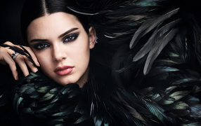 Американская модель Кендалл Дженнер в черных перьях 