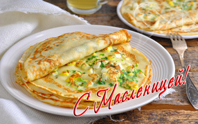 Вкусные блины с луком и яйцом угощение на Масленицу