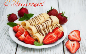 Delicious thin pancakes with strawberries for the holiday Maslenitsa 2020