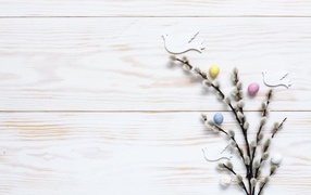 Ветка вербы на столе шаблон для открытки на Пасху 