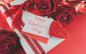 Gift and card with flowers for Valentine's Day February 14
