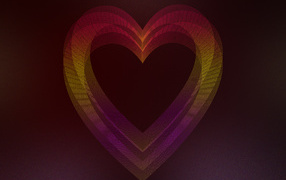 Большое неоновое сердце на бордовом фоне