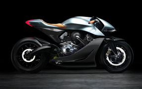 Серебристый байк Aston Martin Brough Superior AMB-001 EICMA 2019 года 