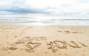 Надпись я тебя люблю на песке у моря 