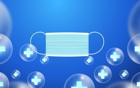 Медицинская маска от коронавируса на голубом фоне 