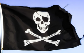 Пиратский черный флаг с белым черепом