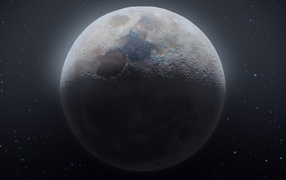 Большая холодная луна в звездном небе крупным планом