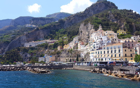 City by the sea on a cliff, Italy