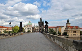 Ancient Charles Bridge over the river, Prague. Czech