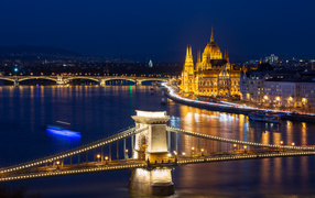 Beautiful view of the river and the Hungarian Parliament building, Budapest