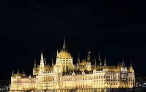 Hungarian parliament building night on black background