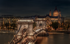 Szechenyi Chain Bridge over the Danube River in the evening, Budapest. Hungary