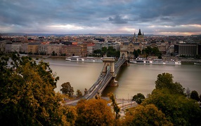 View of the old bridge and the city of Budapest, Hungary