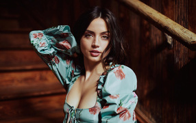 Красивая девушка, актриса Ана де Армас в комнате