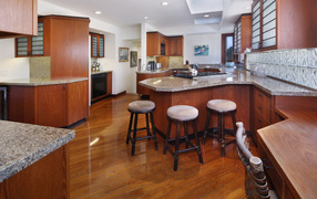 Beautiful wooden furniture in the kitchen