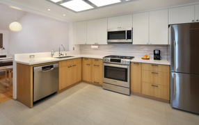 Large spacious kitchen with fridge