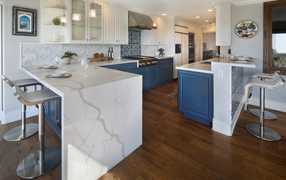 Large stylish kitchen with parquet floors