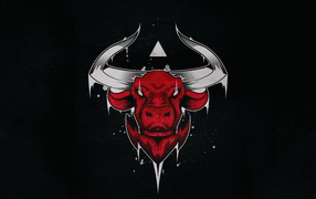 Red bull with white horns on a black background