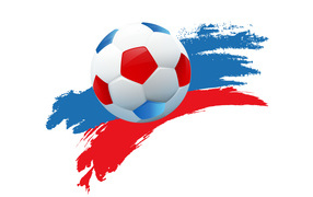 Soccer ball on the background of the Russian flag