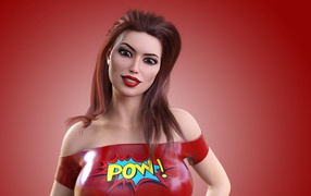 Девушка 3д на красном фоне