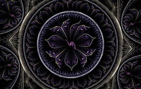 Красивый фиолетовый фрактальный рисунок с золотыми линиями