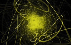 Яркие желтые волнистые лучи света на черном фоне