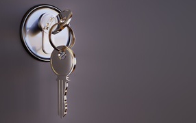 Ключ в замке на сером фоне 3д графика