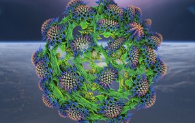 Большой колючий фрактальный цветок на сером фоне