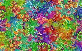 Разноцветные звезды с цветами 3д графика