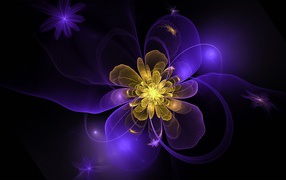 Фиолетовый фрактал с желтой серединой на черном фоне