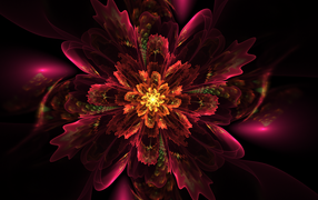 Красный необычный фрактальный рисунок со свечением