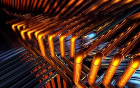 Блестящие бронзовые трубы крупным планом 3д графика 