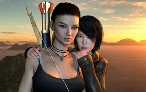 Две 3д девушки с луком и стрелами