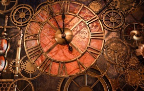 Старинные часы с шестеренками крупным планом
