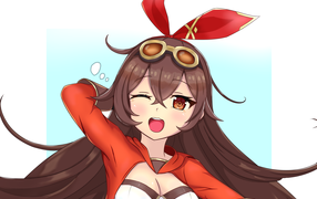 Девушка аниме с длинными коричневыми волосами