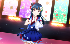 Cute anime girl in blue dress