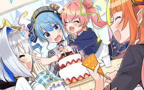 Девушки отмечают день рождения аниме  Виртуальный Ютубер