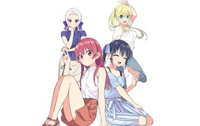 Девушки из аниме  Kanojo mo Kanojo на белом фоне