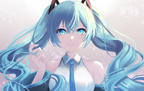 Девушка Хатсуне Мику с голубыми волосами аниме Вокалойд