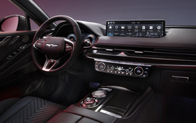 Черный салон автомобиля Genesis G80 Sport 2021 года