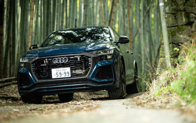 Автомобиль Audi RS Q8 2021 года в лесу