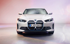 2021 BMW I4 car front view on pink background