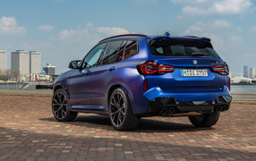 2021 BMW X3 M Competition blue SUV rear view