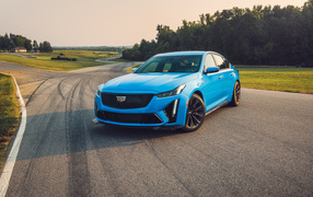 2022 Cadillac CT5-V Blackwing blue car on the road