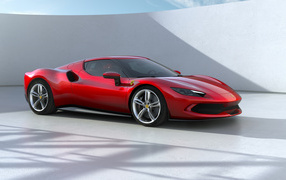 Красный спортивный автомобиль Ferrari 296 GTB 2022 года