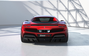 Красный Ferrari 296 GTB 2022 года вид сзади