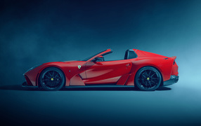 Красный Novitec Ferrari 812 GTS N-Largo 2021 года на сером фоне вид сбоку